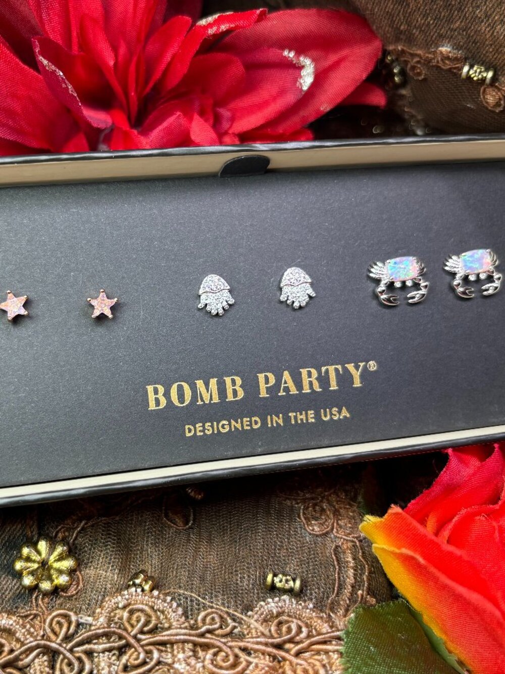 Bomb Party “Under the Sea Shimmer” 3 Pair Shiny Studs  RBP6612 MSRP $94